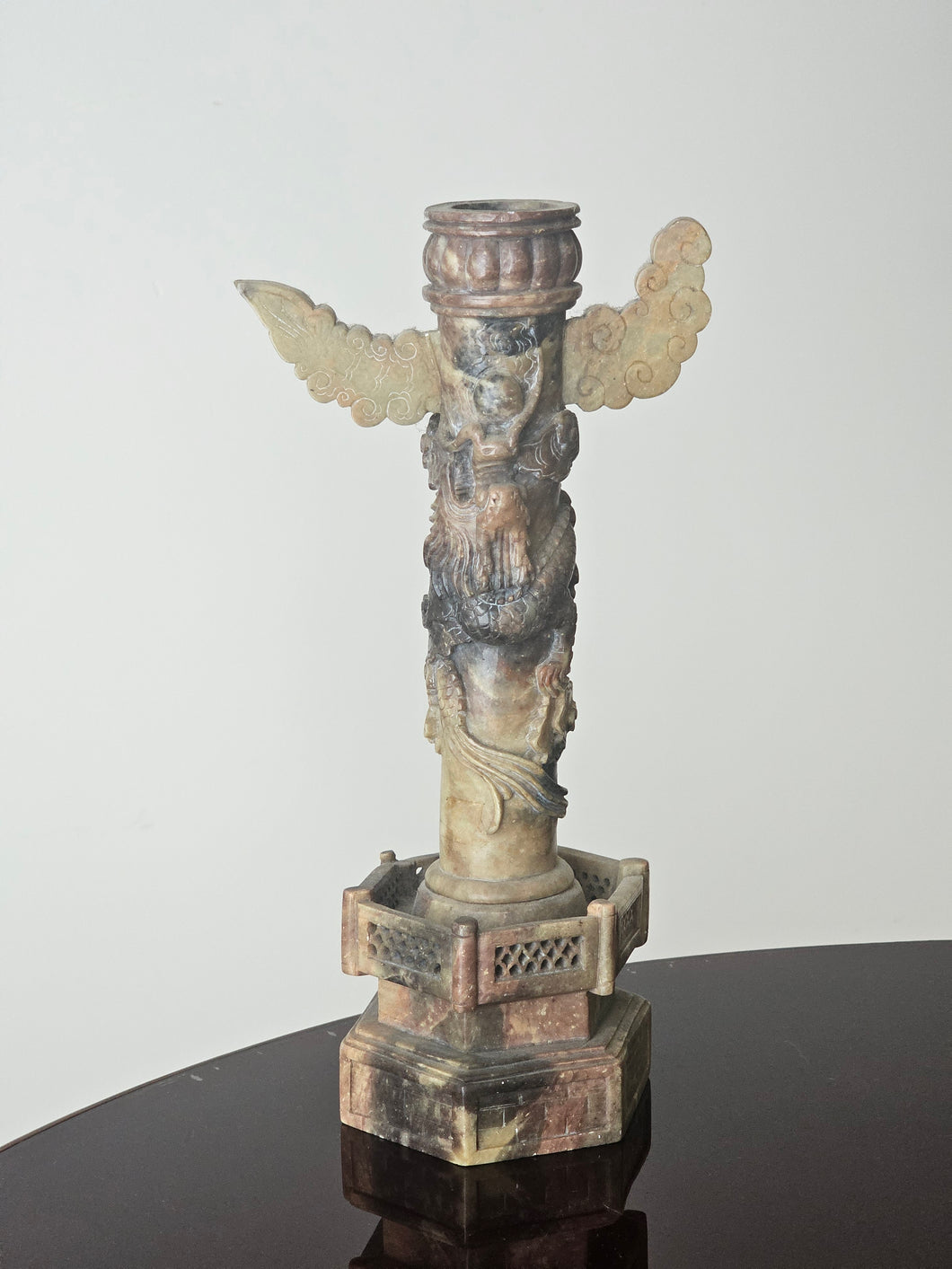 Statuette Huabiao colonne cerimoniali cinesi in pietra saponaria